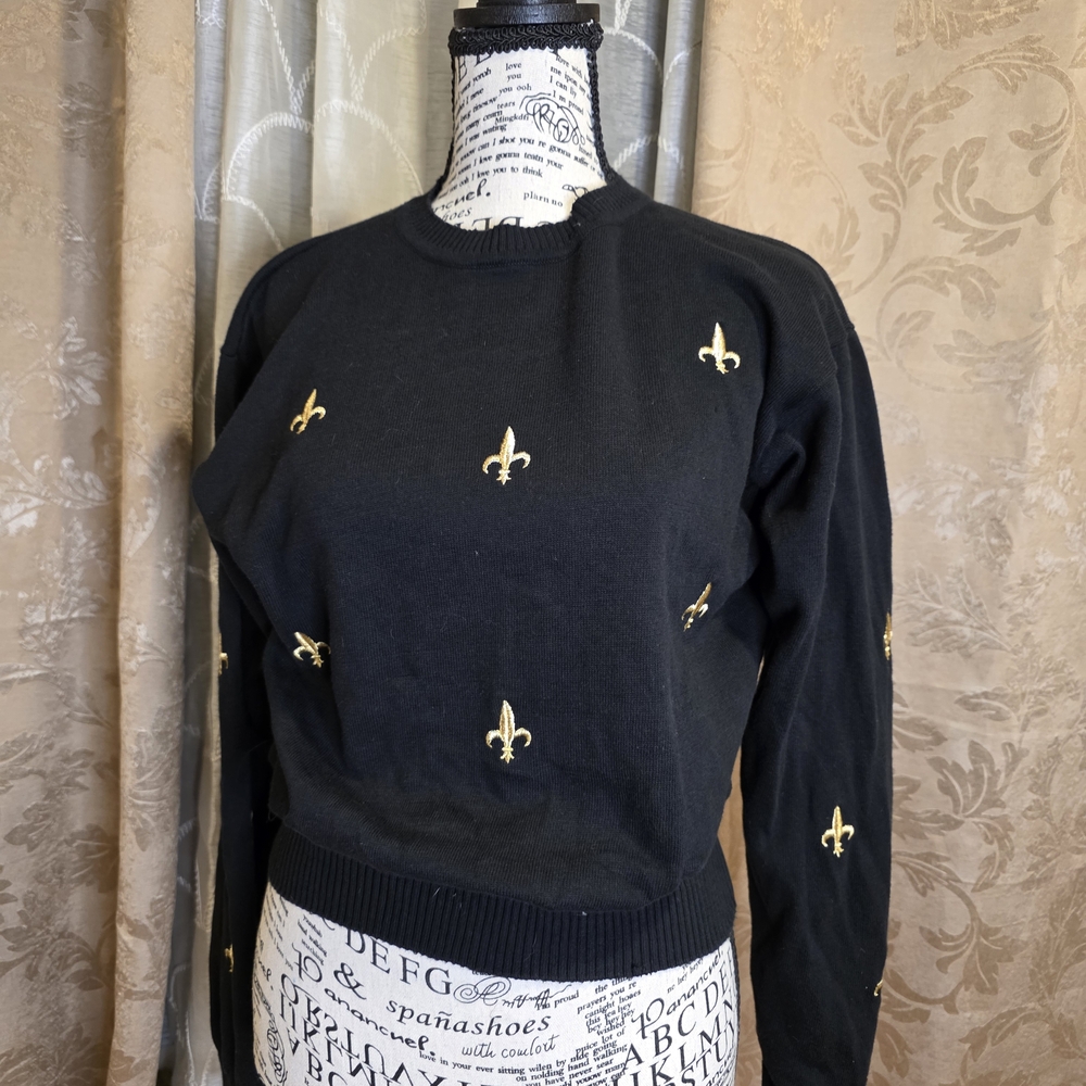Liz Claiborne Black Sweater with Gold Embroidery